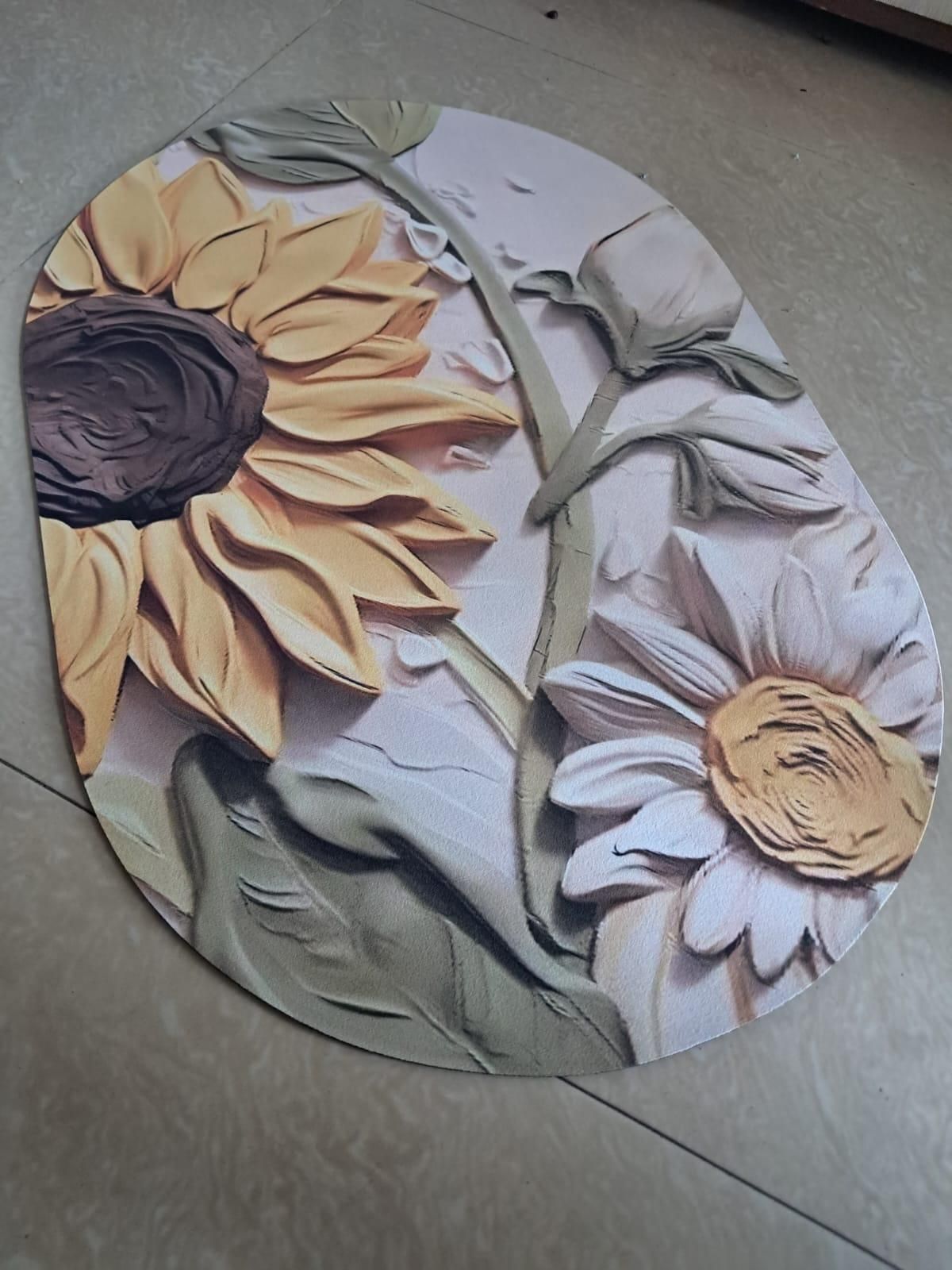 5D Flower Printed Bathroom Mat Door Mat, Rubber Non-Slip Quick Dry Rugs